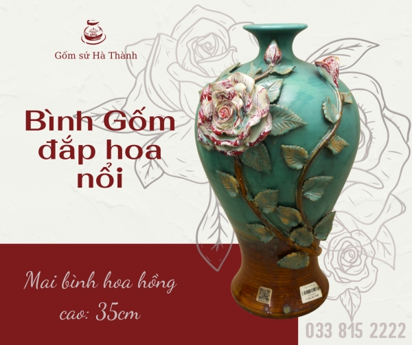 Ceramic vase with embossed flowers